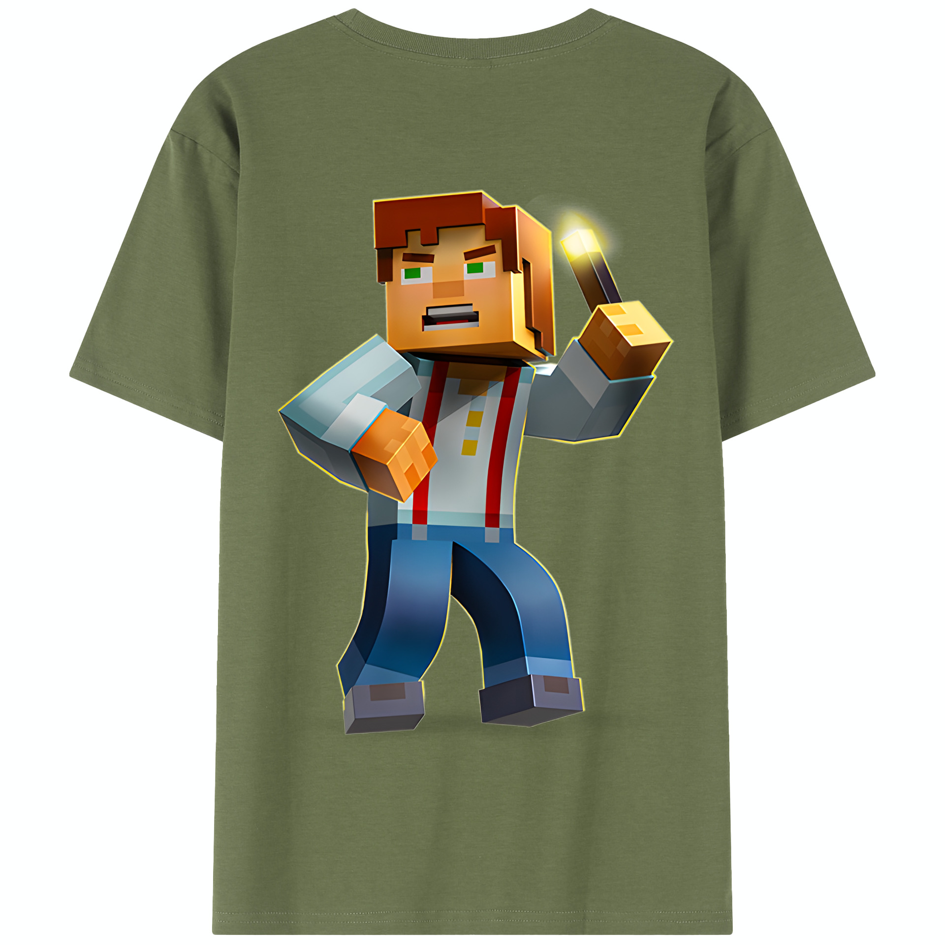 （画像用） マインクラフト ブロックの世界 Minecraft MC Block world 綿100％半袖Tシャツ（背面プリント）